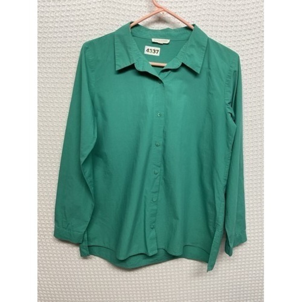 Eileen Fisher Green Button Up Long Sleeve Shirt Women PS 100% Organic Cotton